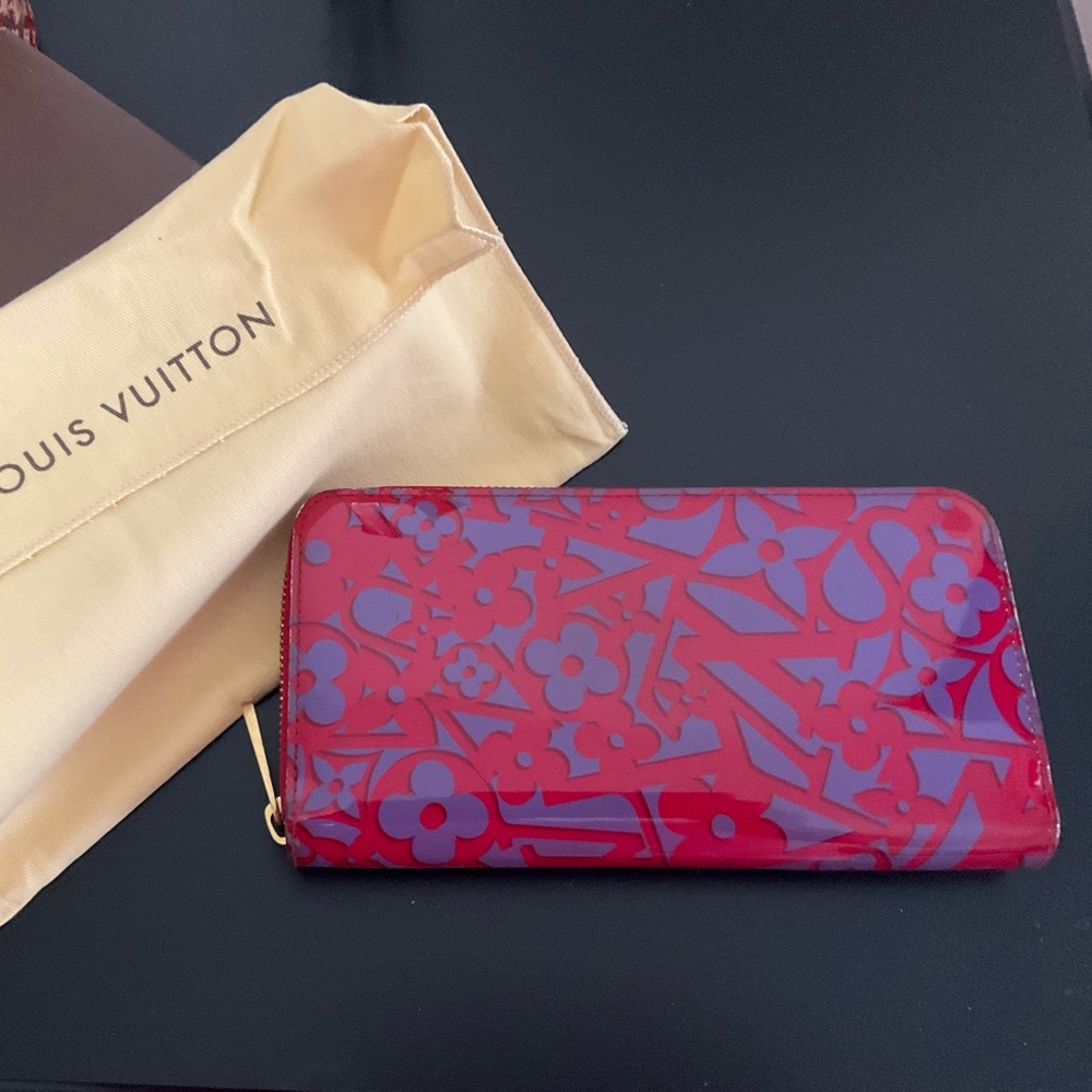 Louis Vuitton Red and Purple Floral Zip Wallet